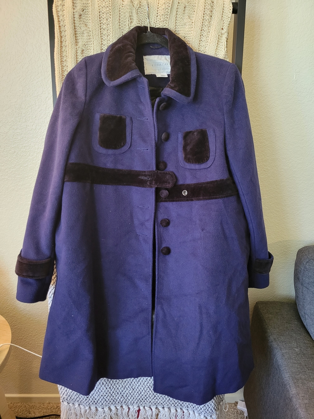 Cooperative Purple/Blue Wool Pea Coat with Dark Trim
